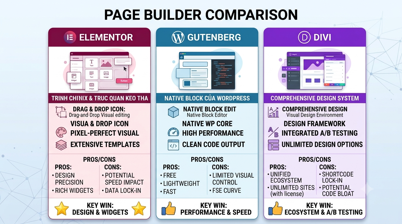 Compare Page Builders: Elementor vs Gutenberg vs Divi